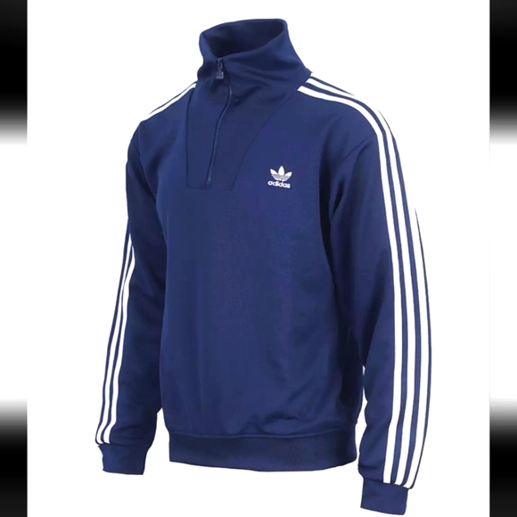adidas Adicolor Track Top Pullover Funnel Neck Qtr Zip Jacket Navy XSMALL NWT - Picture 2 of 10